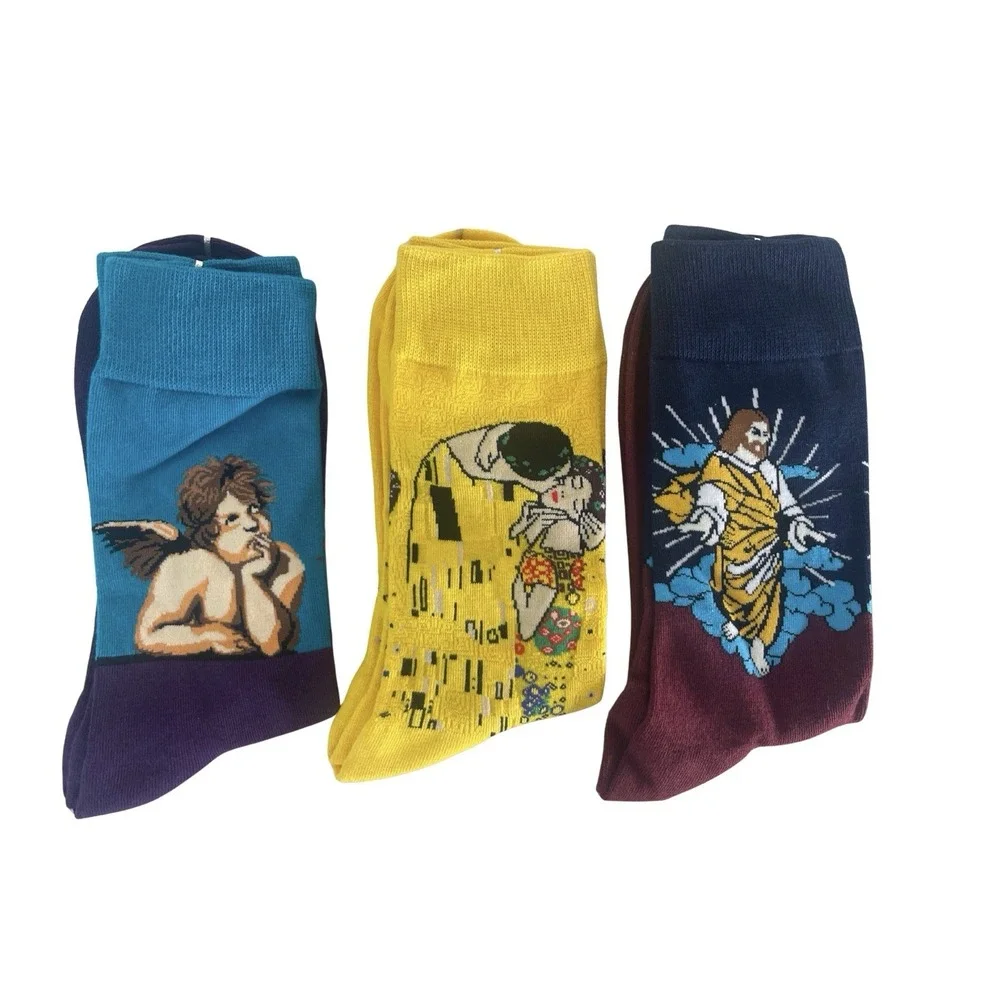 3-Pairs Famous Oil Painting‎ Socks- Klimt Raphael Women's OS Art Colorful Fancy
